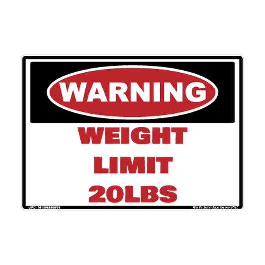 Warning Weight Limit 20lbs Safety Sticker Decal
