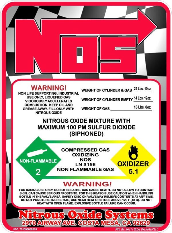 10LB Nitrous Bottle Replacement Checkered Flag Red Sticker Decal