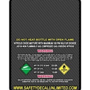 A back of a black and white safety decal.