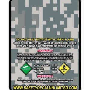 A back of a sticker with camouflage and text.