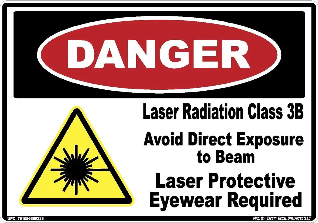 A danger sign with an image of a laser beam.