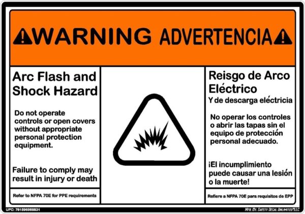 A warning sign with an orange triangle and black text.