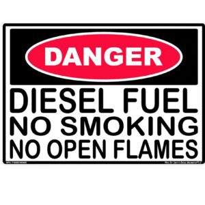 A danger sign that says diesel fuel no smoking.