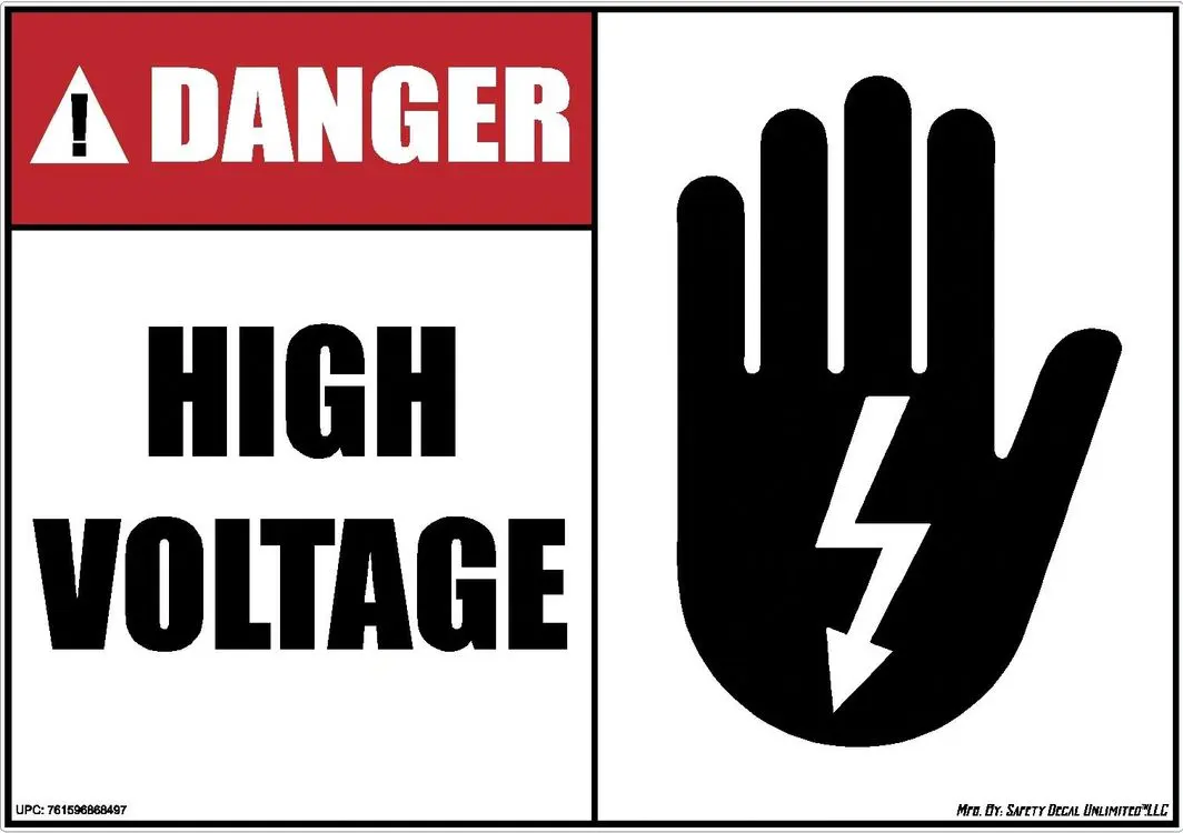 A picture of a high voltage sign with the words " danger " and " high voltage."