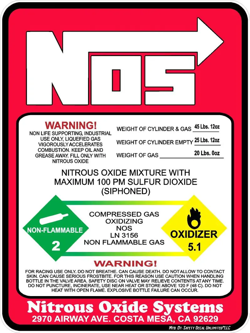 Red Nitrous Bottle Replacement Sticker Decal