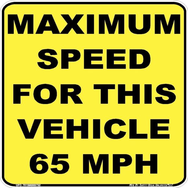Vehicle Maximum Speed 65mph Label Sticker Decal