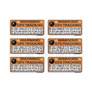 A set of six stickers that say " warning gps tracking ".