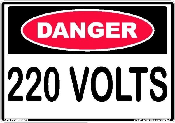 A danger sign that says " 2 0 volt ".