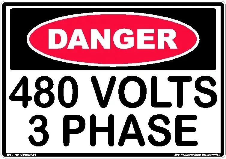 A danger sign that says 8 0 volt 3 phase.