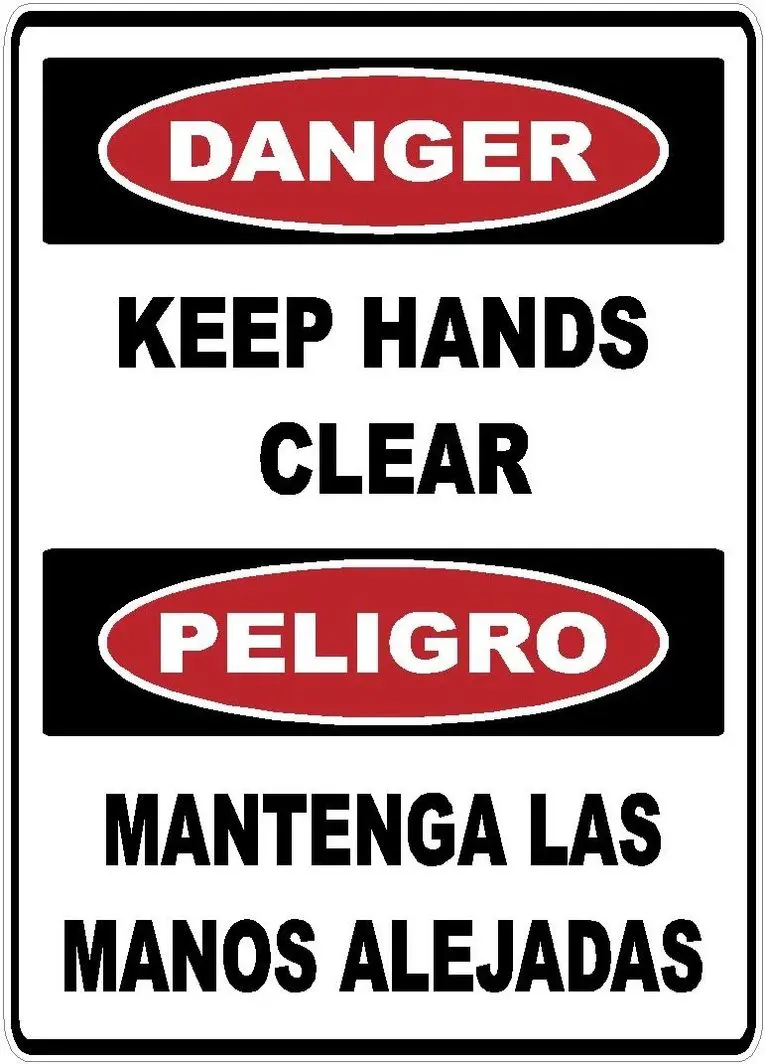 Bilingual Danger Keep Hands Clear Sticker Decal