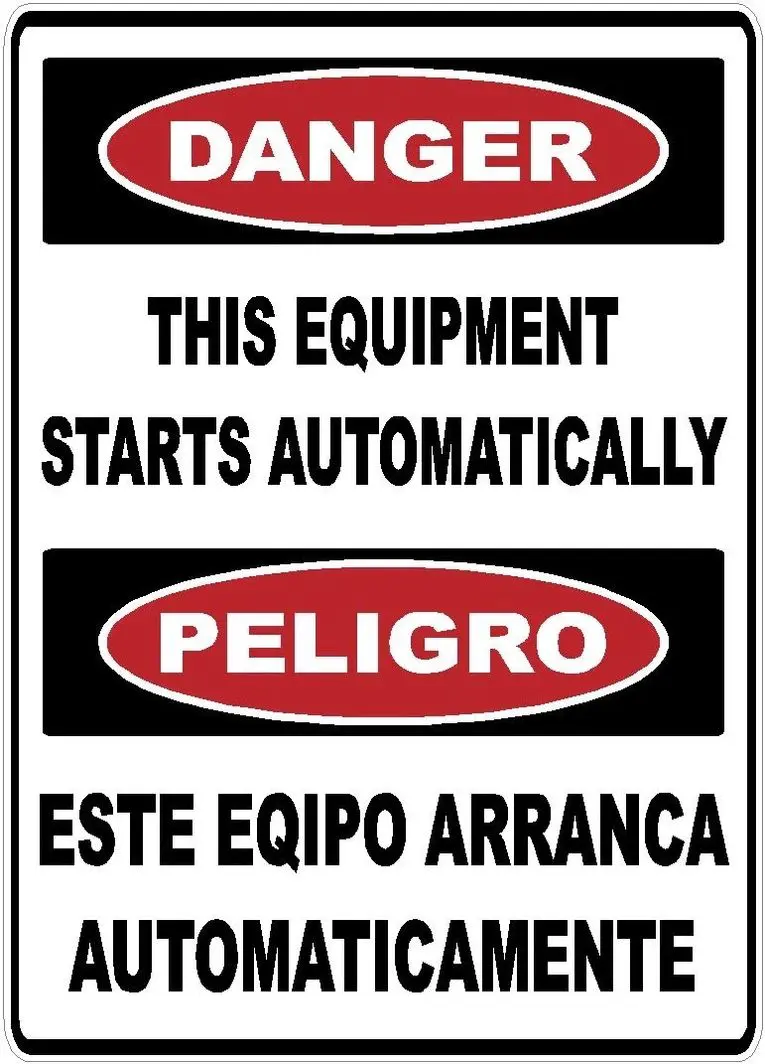 Bilingual Danger This Equipment Starts Automatically Sticker Decal