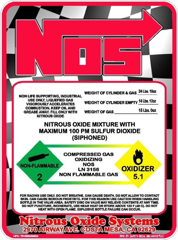 15LB Nitrous Bottle Replacement Checkered Flag Red Sticker Decal