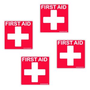 first aid stickers 4pk red and white 2x2"