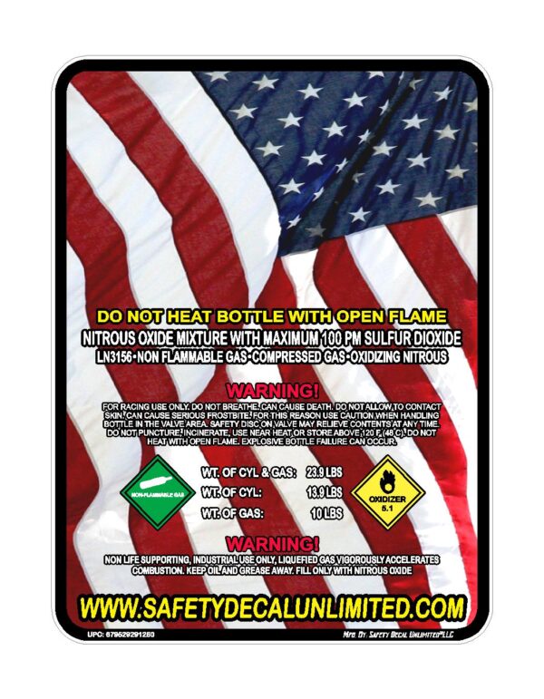 waving American Flag 10lb Nitrous Label