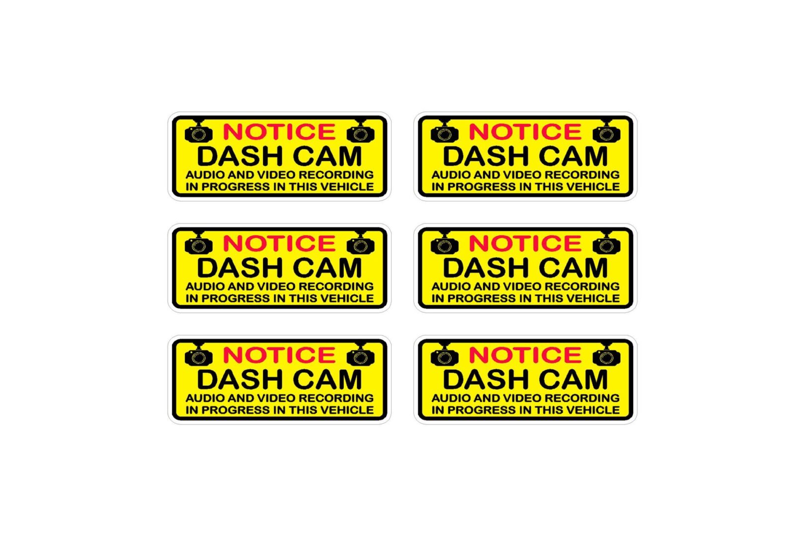 6pk Notice Dash Cam Audio Video Recording Sticker Decal