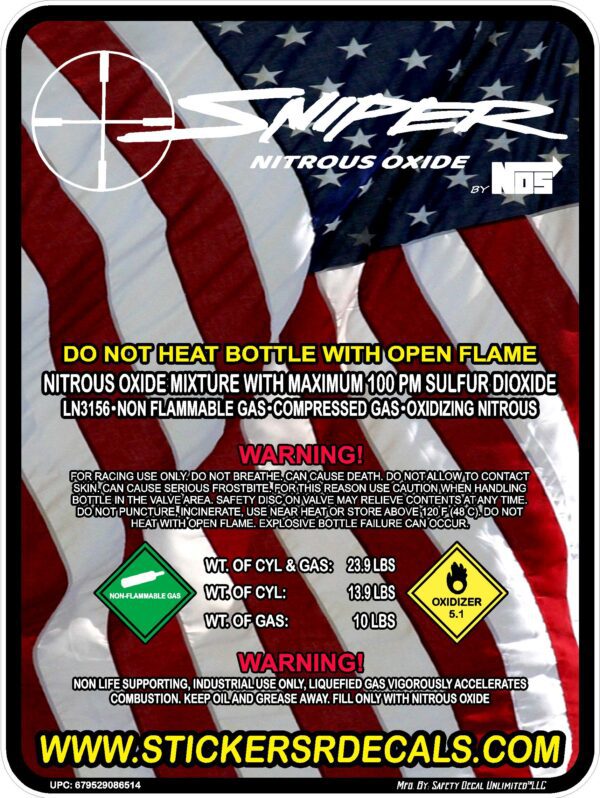 American flag sniper nitrous bottle label 10lb